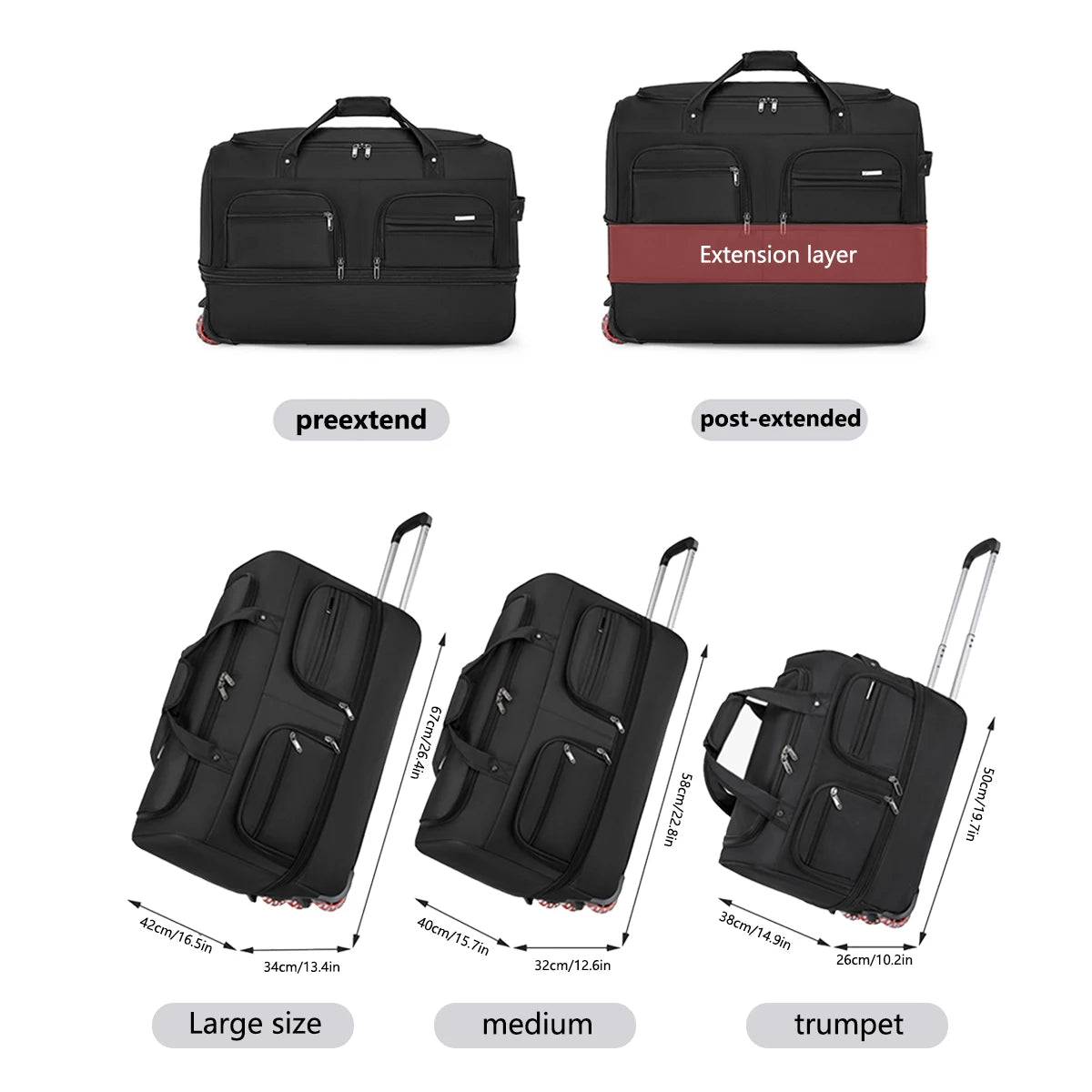 Large Capacity Waterproof Rolling Travel Duffle Bag