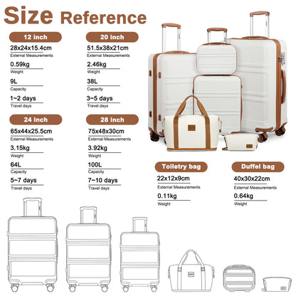 Fashion Luggage Set, Lightweight ABS Hard Shell Trolley Suitcases with TSA Lock, 4 Spinner Wheels (2/3/4/6 Pcs Set)