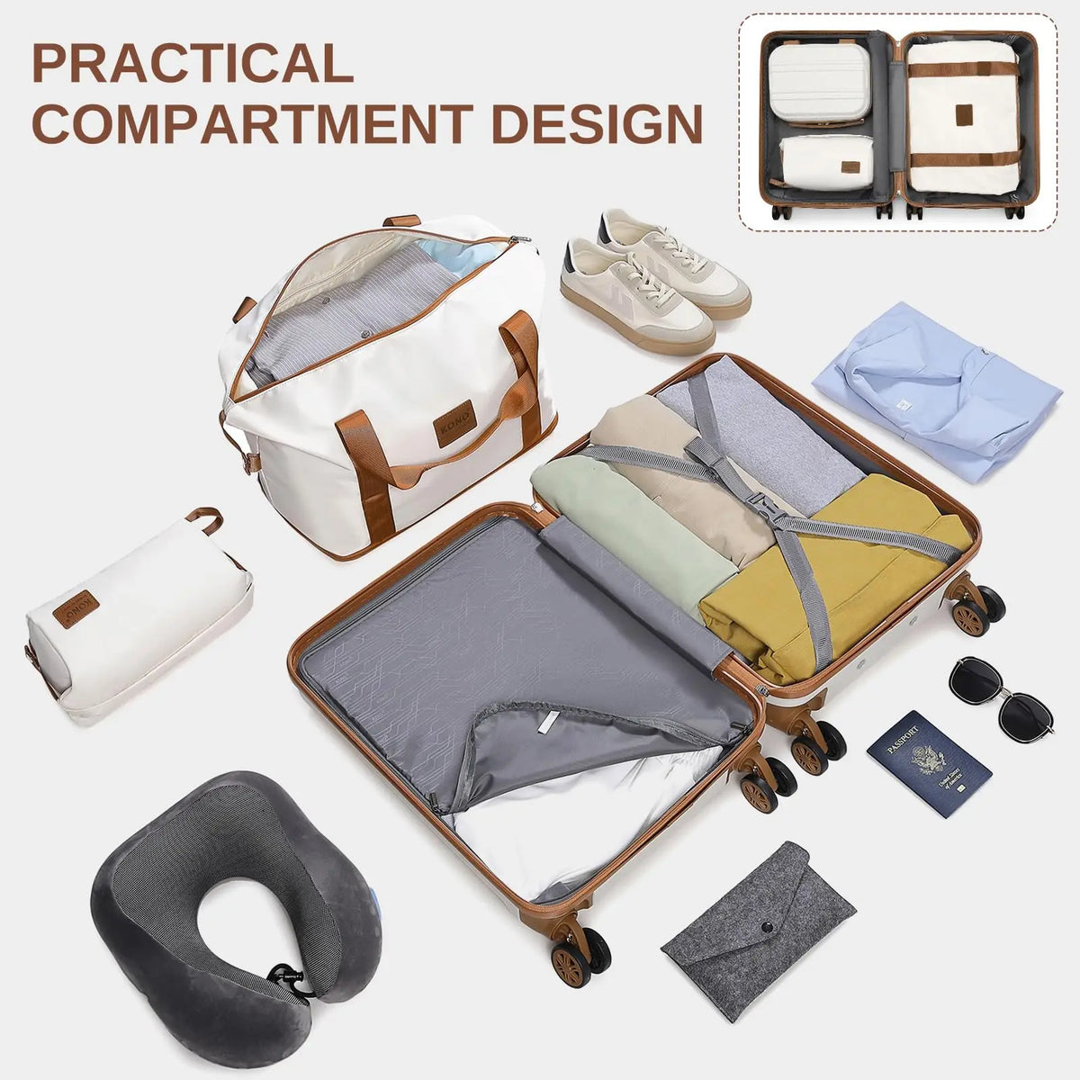 Fashion Luggage Set, Lightweight ABS Hard Shell Trolley Suitcases with TSA Lock, 4 Spinner Wheels (2/3/4/6 Pcs Set)
