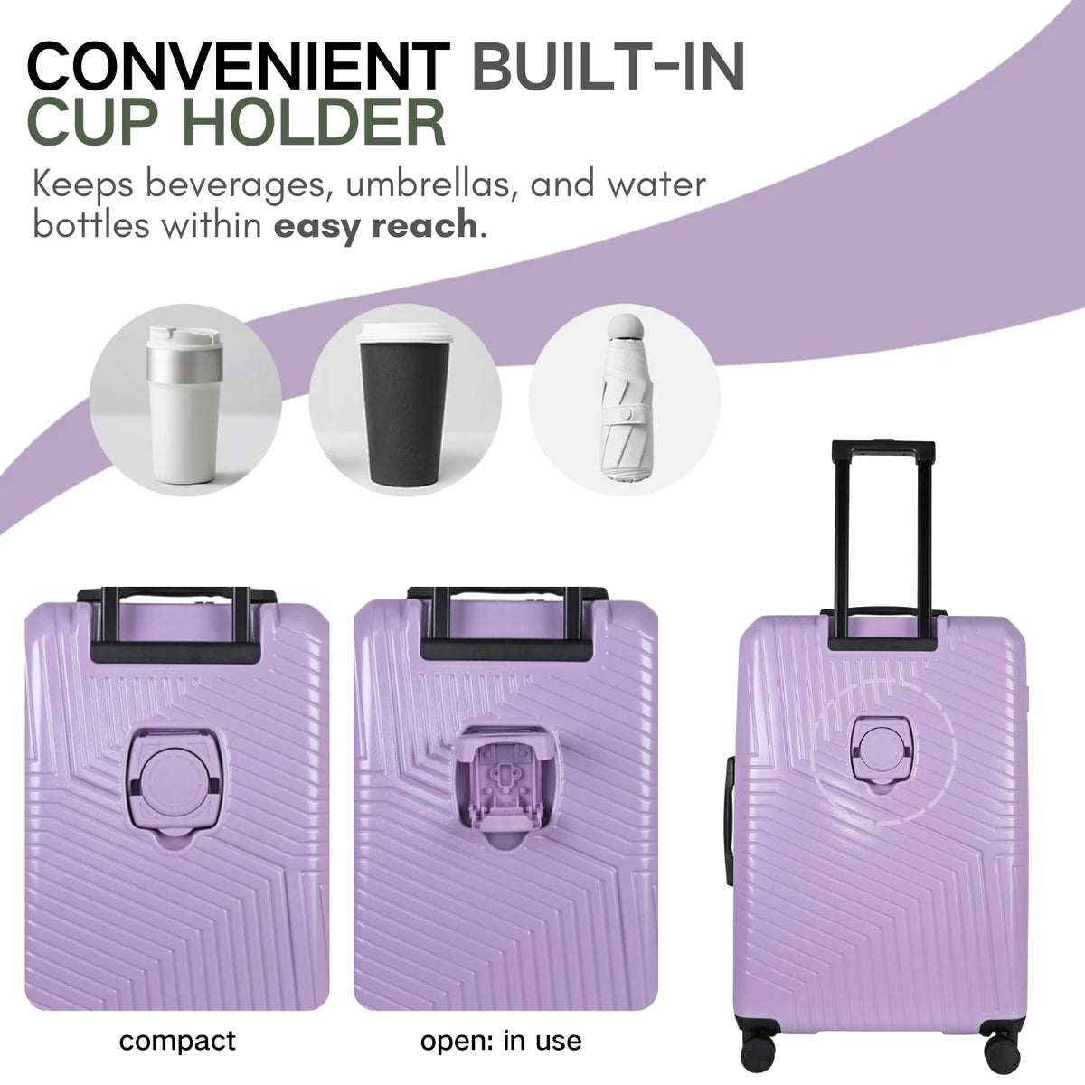 Hard Shell Luggage Set with TSA Lock, 360° Spinner Wheels & Cup Holder